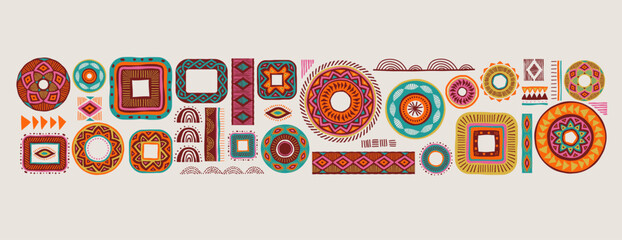 Wall Mural - african pattern elements, symbols, icons. colorful tribal, aztec, african, indian hand drawn lines, 