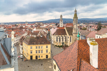 Wall Mural - The Main Square in Sopron town, top view from the Firewatch Tower, Hungary, Europe.