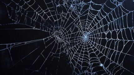 Wall Mural -  a close up of a spider's web with water droplets on the spider's web, on a dark background.