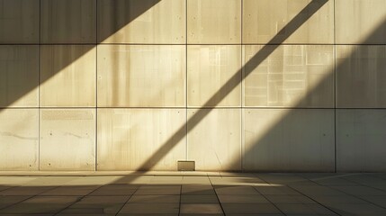 Fototapete - The stark lines of a composite material wall are brought to life by the play of light and shadow, creating a striking symmetry that captures the eye