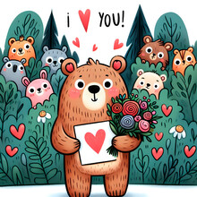 I Love You. A Valentine's Day Card. The Bear Confesses His Love.