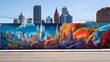 Artist's urban mural blending seamlessly with the cityscape, adding a burst of creativity