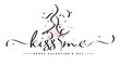 I love you kiss me and be my Valentine. Handwritten calligraphy lettering with kiss two lovers. Simple beautiful crocky drawing kissing