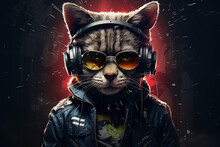 Cool Cat With Headphones And Sunglasses