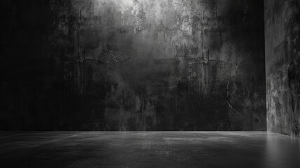 Wall Mural - Black, dark and gray abstract cement wall and studio room , interior texture for display products. wall background.