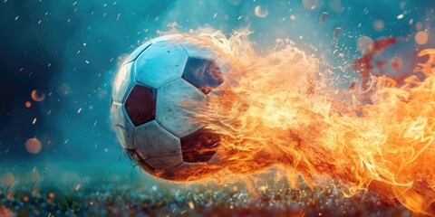 Canvas Print - Football with fire aura. champion tournament banner. Generative AI