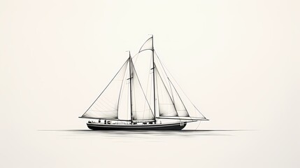 Sticker - Contemporary black and white line drawing of a sailboat, emphasizing the simplicity and elegance of nautical design