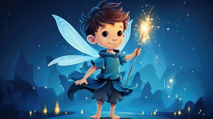 Canvas Print - A vector cartoon kid in a fairy costume, with a magic wand.
