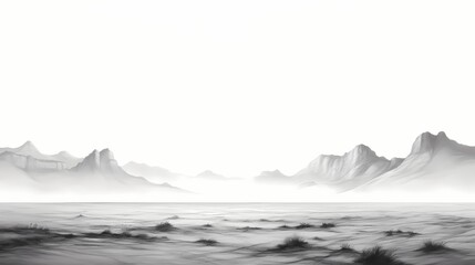 Wall Mural - Minimalist black and white representation of a desert landscape through carefully crafted ink strokes, conveying simplicity and tranquility