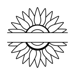 Sunflower monogram split into two pieces with copy space in vector line drawing