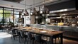 © CREATER CENTER - Modern urban bistro with sleek decor, pendant lighting, and an open kitchen concept