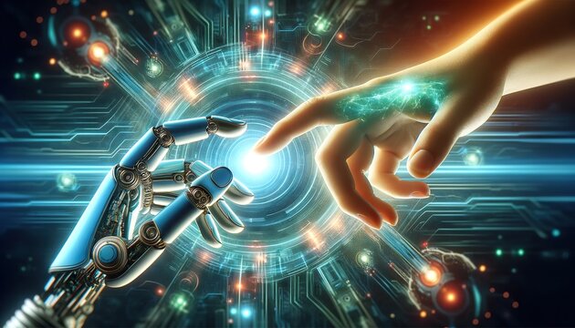 ai shapes the future as a smart robot hand meets human, artificial intelligence drives technology, h
