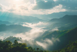 Fototapeta Natura - Mystical Mountain Sunrise with Misty Valleys