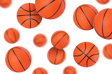 Poster - Many basketball balls falling on white background