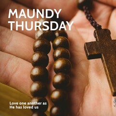 Wall Mural - Composition of maundy thursday text over hand holding rosary