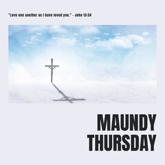 Canvas Print - Composition of maundy thursday text over cross and sky with clouds