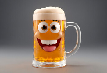 Smiling Face Mug of Beer With Foamy Head