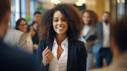 Poster - Black businesswoman with colleagues in her office