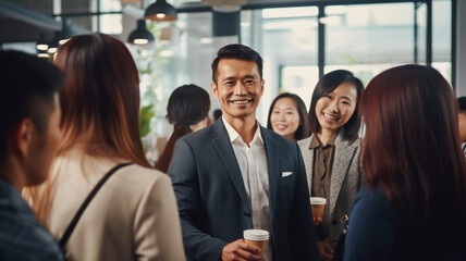 Poster - Japanese businessman with colleagues in his office