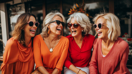 Group of senior woman enjoying being together at a cafe