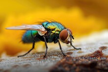 A Microscopic Glimpse Into The Intricate World Of A Common Pest, As A House Fly Basks In The Spotlight, Revealing Its Delicate Membranewinged Body And Potential To Transmit Disease As A Parasitic Hos