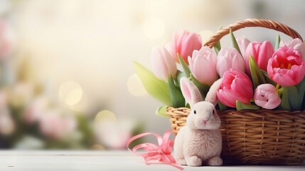 Wall Mural - Happy Easter Day Design with Colorful Painted Realistic Eggs and Cute Bunny