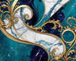 Elegant Baroque Flourish Pattern Texture with Teal and Gold Accents Gen AI