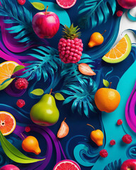 Wall Mural - Elegant Fruit and Leaf Pattern Texture Background with Abstract Swirls and Flowing Movement Gen AI