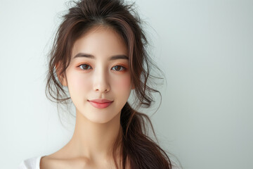 Wall Mural - Beautiful young asian woman with perfect healthy smooth skin facial portrait isolated background