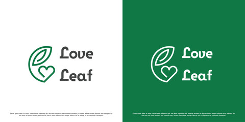 Wall Mural - Plant lover logo design illustration. Silhouette line love heart care tree root seed plant green leaf eco flora stem bio nature. Simple minimal minimalist creative abstract fresh icon symbol.