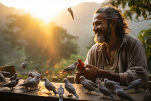Smiling Woman Man With Valley Morning Comes Alive With Awakening Of Life, Including Birds, Wildlife, And Promise Of A New Beginning