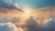 神聖な空と雲の背景　光　太陽　夜明け　夕焼け　フレーム　イラスト素材　AI生成画像