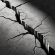  A close-up view of a cement wall with a single, dramatic crack running diagonally