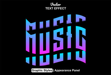 Wall Mural - music text effect with blue graphic style and editable.
