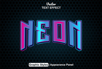 Wall Mural - neon text effect with blue color graphic style and editable.