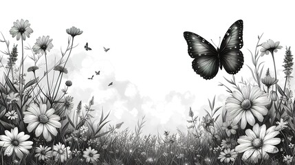 Wall Mural - meadow flower vector art design hand drawn, ,generative ai
