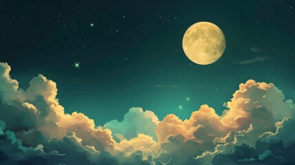 Wall Mural - aesthetic clouds and moon background