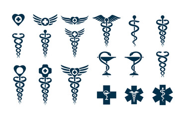 set caduceus medical snake vector icon template illustration