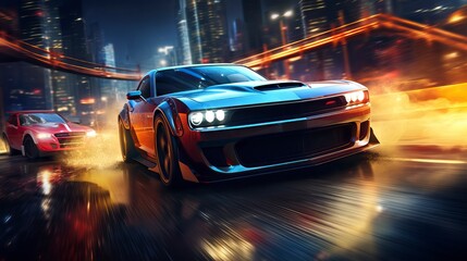 Wall Mural - Street racing videogame gameplay with information 