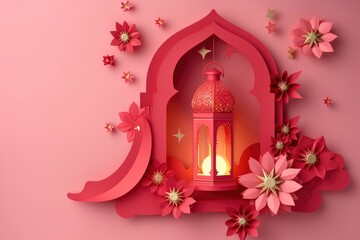 Wall Mural - Eid Ul Fitr paper art Lantern