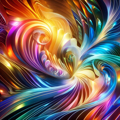 Wall Mural - abstract fractal background with glowing lines, texture and wallpaper with waves and curves in vivid