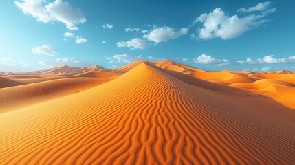 Wall Mural -  a group of sand dunes in the desert under a blue sky with wispy white clouds in the distance.