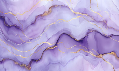 Wall Mural - violet lavender watercolor marble with golden lines background,generative ai