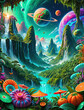 Ultra-Realistic Psychedelic Landscape with Mythical Creatures and Oversized Surreal Food Gen AI