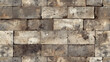  a close up of a brick wall made of cement blocks with a rusted metal grate in the middle.