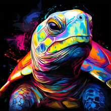 Colorful Sea Turtle Drawing On A Dark Background