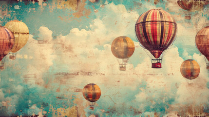 Wall Mural -  a group of hot air balloons flying in the sky with a quote written on the side of the balloon and clouds in the background.