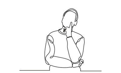 Wall Mural - Continuous line drawings of a young man thinking.worried man thinking problem about businessman confused vector illustration. one line drawing of a thinking man.