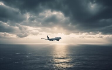 Wall Mural - the plane flies in the clouds over the ocean 