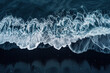 Aerial view of waves crashing on a black sand beach in Iceland. Background image. Created with Generative AI technology